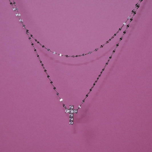 Cross Double chain INAGIO silver necklace